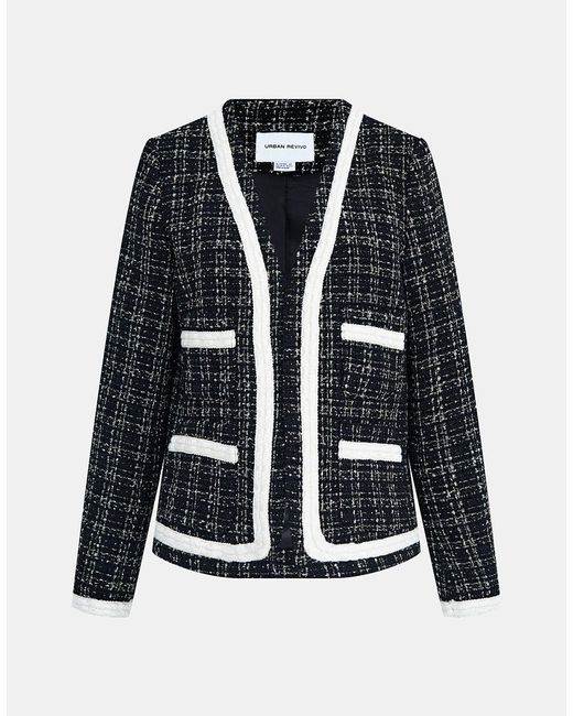 Urban Revivo Contrast Trim Tweed Plaid Jacket in Black | Lyst