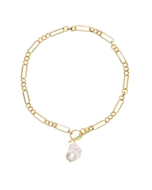 Amadeus Metallic Alba Chunky Mixed Link Gold Necklace With Large Keshi Pearl