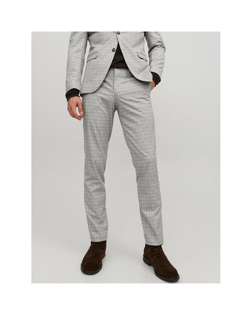 Jack & Jones Gray Checkered Smart Trouser for men