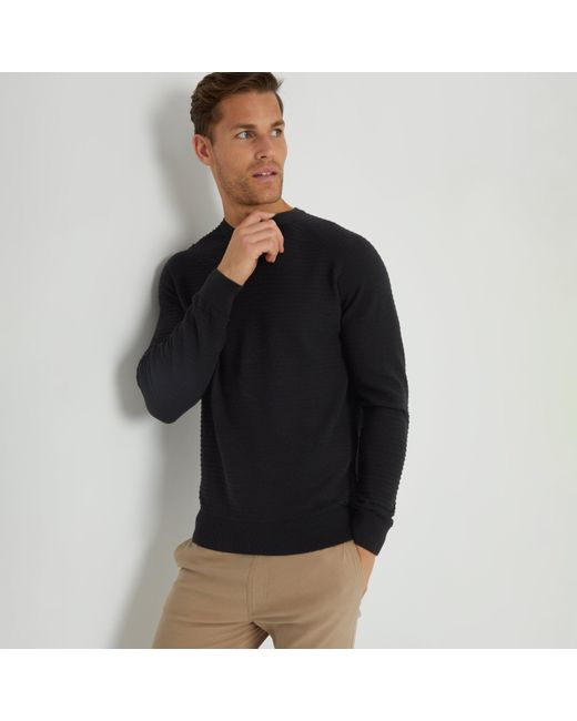 Threadbare Black Textured Stripe Knitted Crew Neck Jumper for men