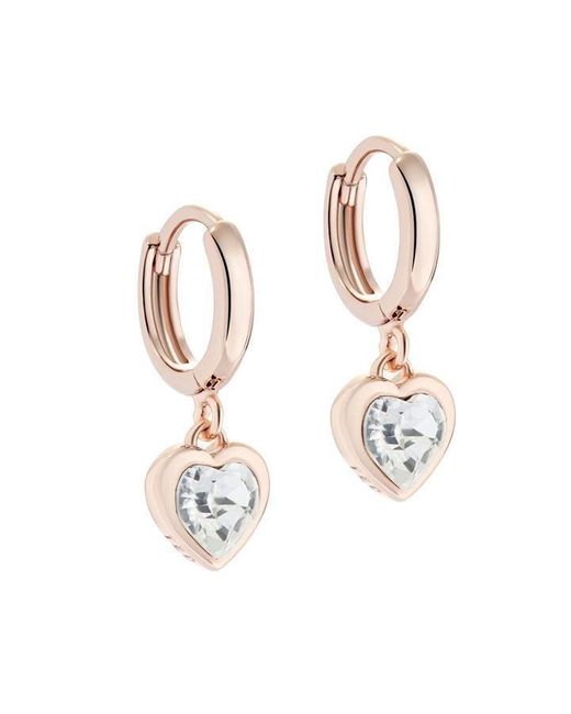 Ted Baker Metallic Gold Crystal Heart huggie Earrings
