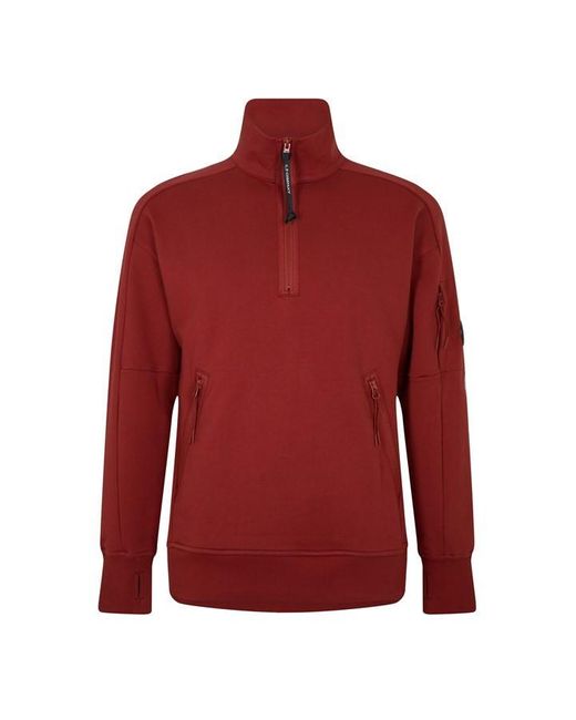 C P Company Red Lens Arm Quarter Zip Sweatshirt for men