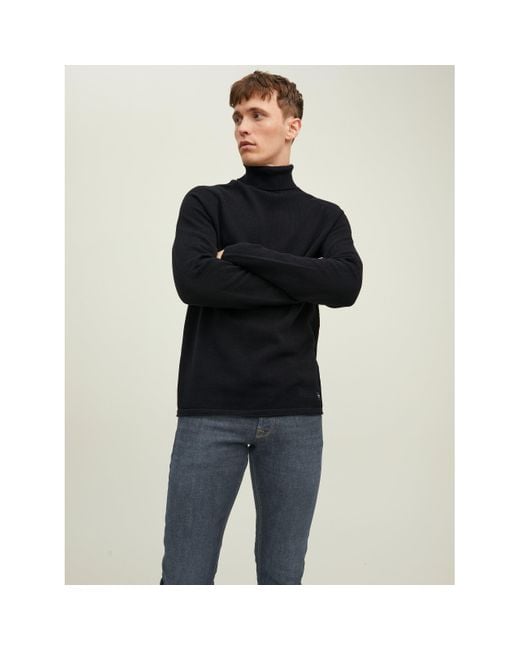 Jack & Jones Black Knitted Roll Neck Jumper for men