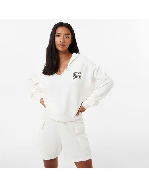 Jack Wills White Jw Open Collar Graphic Hoodie