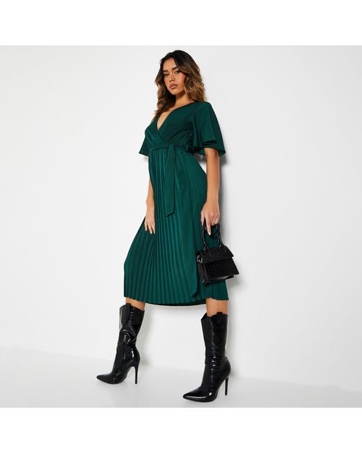 I Saw It First Isawitfirst Wrap Batwing Pleated Midi Dress in Green Lyst UK