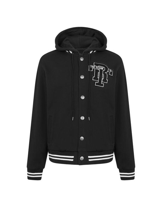 True Religion Black Hooded Varsity Jacket for men