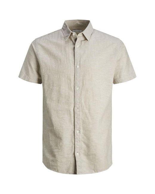 Jack & Jones Gray Linen Blend Short Sleeve Shirt for men