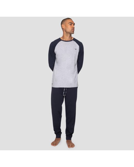 Threadbare Blue Cotton Blend Long Sleeve Pyjama Set for men