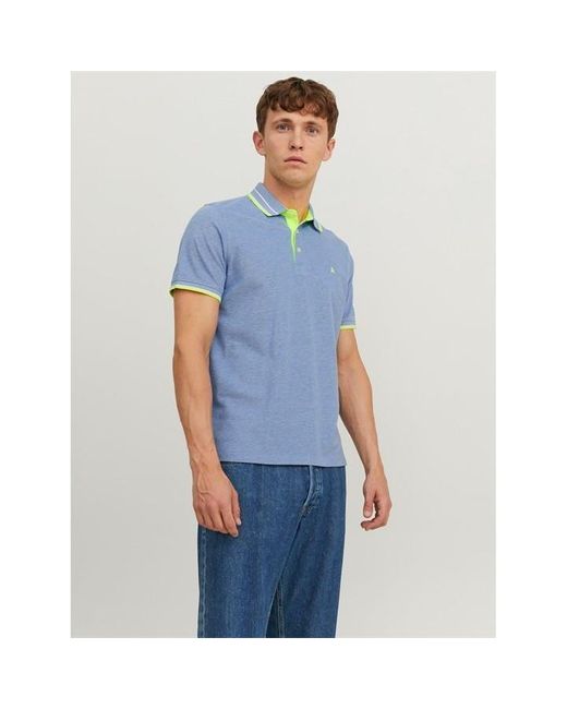 Jack & Jones Blue Paulos Tipped Pique Short Sleeve Polo Shirt for men