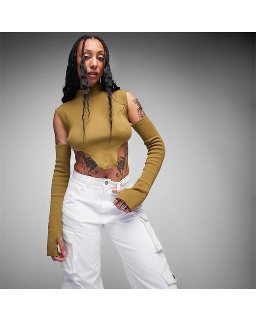 Missguided Co Ord High Neck Rib Cold Shoulder Crop Top in White | Lyst UK