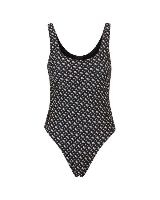 Boss Black Low-back Swimsuit With Monogram Pattern