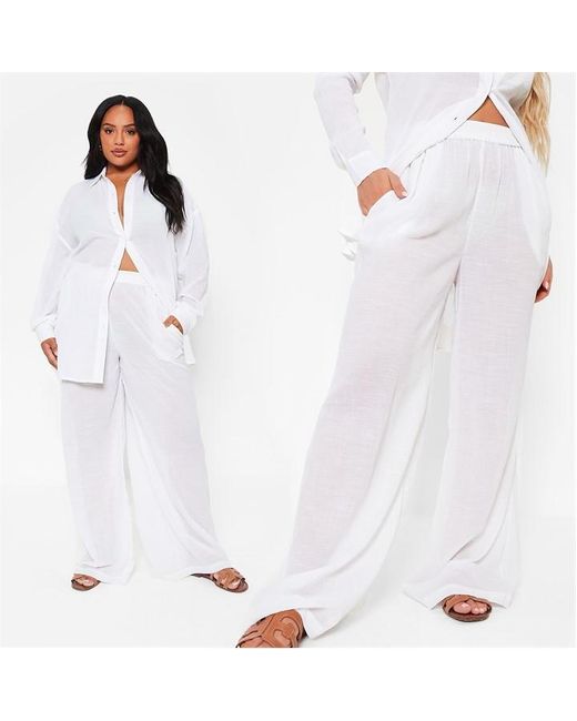 I Saw It First White Textured Linen Wide Leg Beach Trousers Co-ord