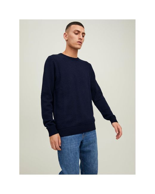 Jack & Jones Blue Atlas Knitted Crew Neck Jumper for men