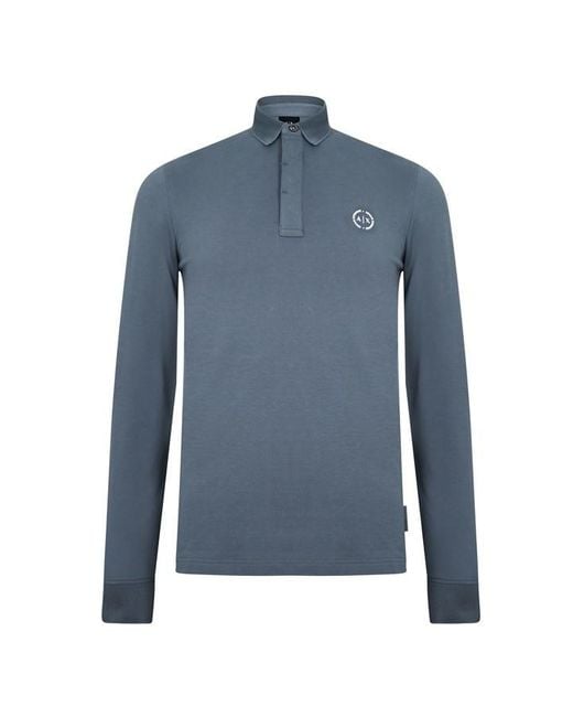 Armani Exchange Blue Long Sleeve Pique Polo Shirt for men