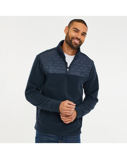 Threadbare Blue Quarter Zip Quilted Fleece Jumper for men