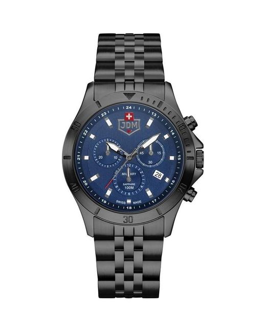 JDM MILITARY Black Delta Ip Blue Dial Chronograph Watch for men