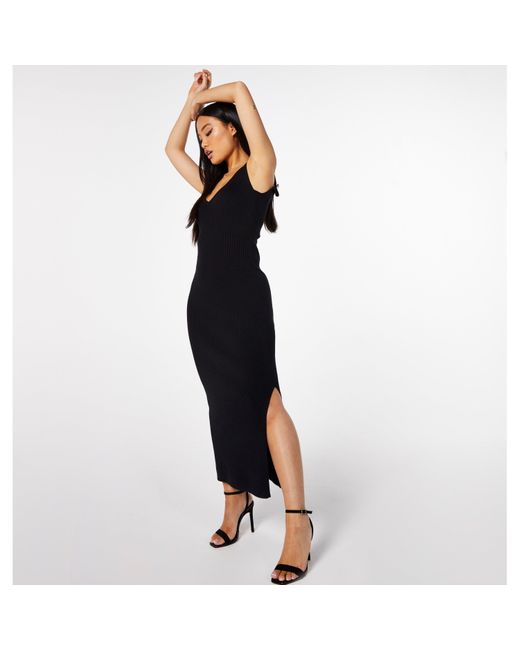 Jack Wills Black Ribbed Midi Dress