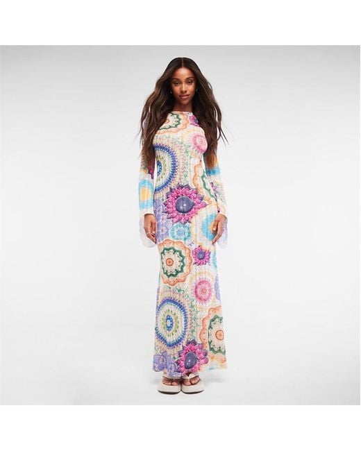 Missguided Blue Printed Low Back Knit Maxi Dress