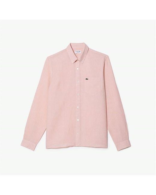 Lacoste Pink Long Sleeve Linen Shirt for men