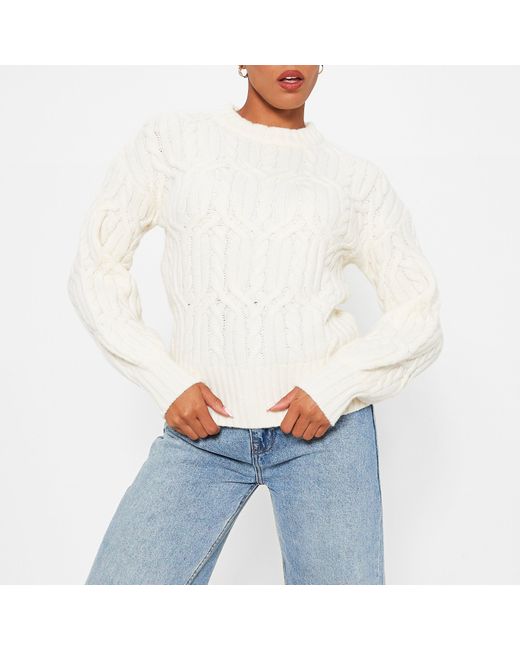 I Saw It First White Isawitfirst Crew Neck Cable Knit Jumper