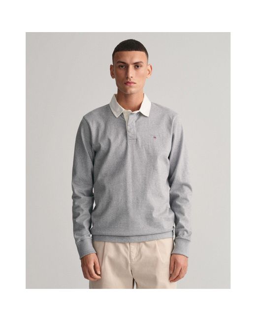 Gant Gray Solid Heavy Rugger Polo Shirt for men