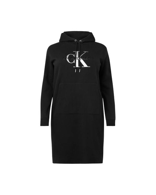 Calvin Klein Black Plus Metallic Logo Hoodie Dress