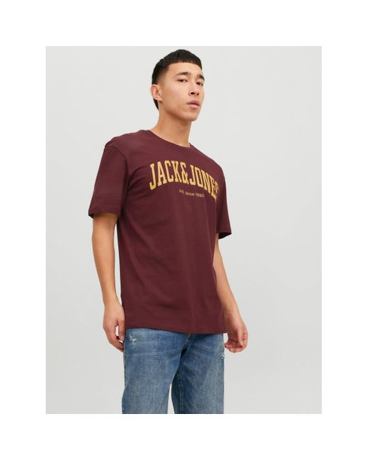 Jack & Jones Red Josh Short Sleeve Crew Neck T Shirt for men