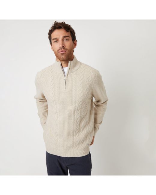 Threadbare Natural Cable Knit Detail Quarter Zip Jumper for men