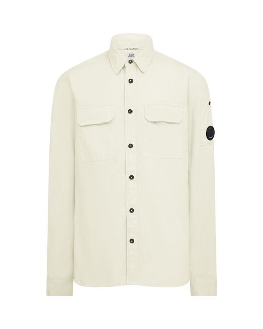 C P Company White Long Sleeve Overshirt for men