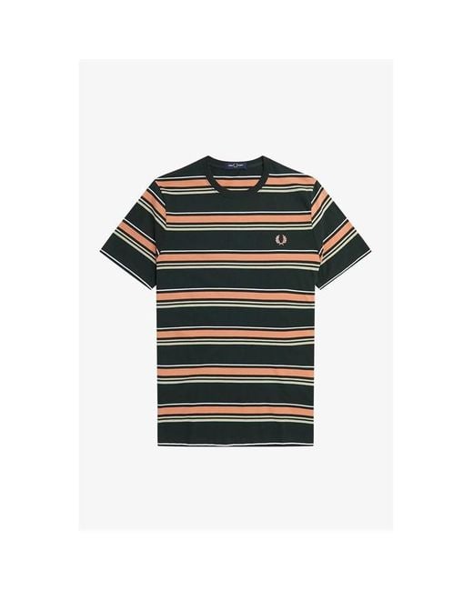 Fred Perry Green Fred Stripe T-shirt Sn32 for men