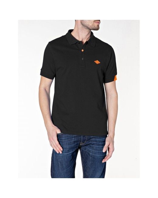 Replay Black Embroidered Logo Polo Shirt for men