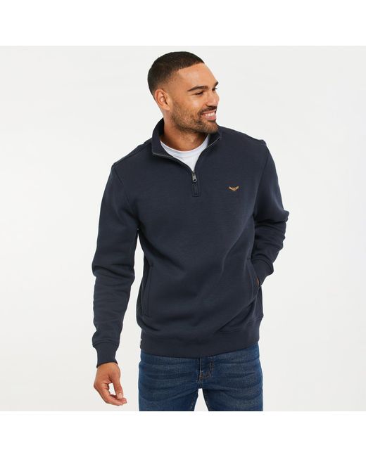 Threadbare Blue 1 4 Zip Neck Sweatshirt for men