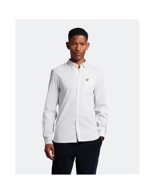 Lyle & Scott White Long Sleeve Gingham Shirt for men