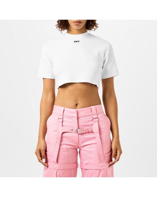 Off White c o Virgil Abloh Off Ribbed Cropped T Shirt in Pink Lyst UK