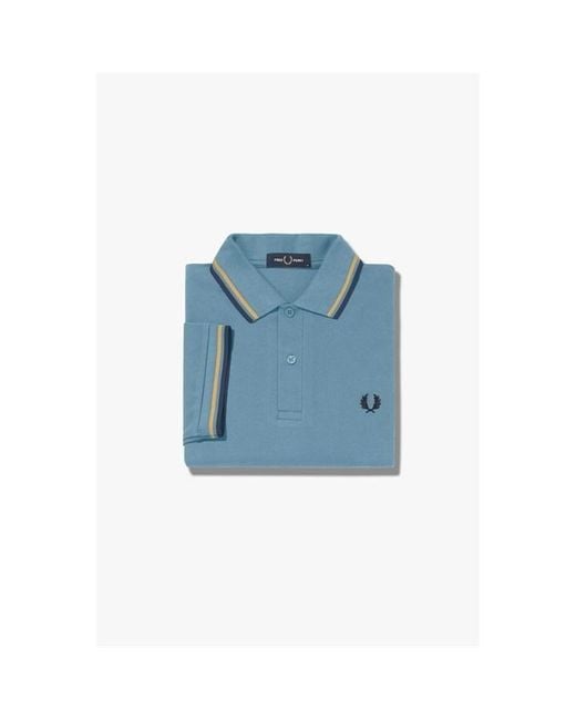 Fred Perry Blue Short Sleeve Twin Tipped Polo Shirt for men
