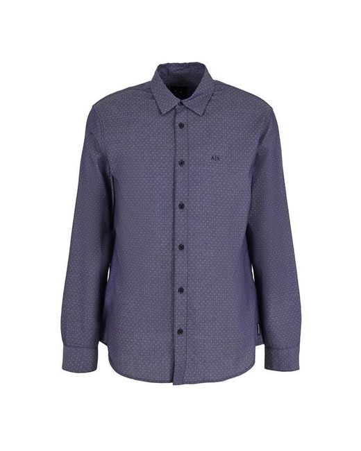 Armani Exchange Blue Dotty Long Sleeve Shirt for men