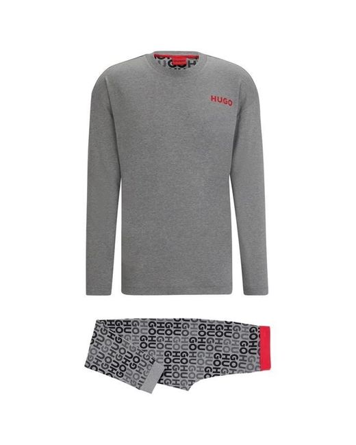 HUGO Gray Cotton Relaxed-fit Pajamas With Branded Details - Gift Set for men