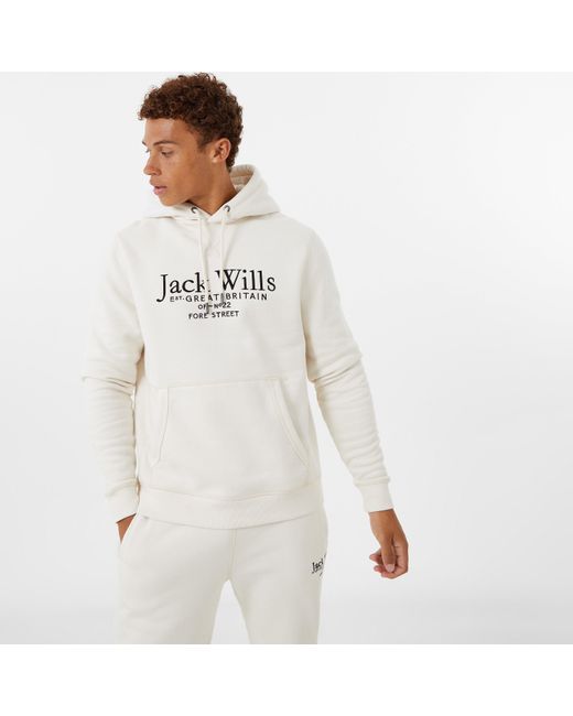 Jack Wills White Jw Batsford Logo Hoodie for men