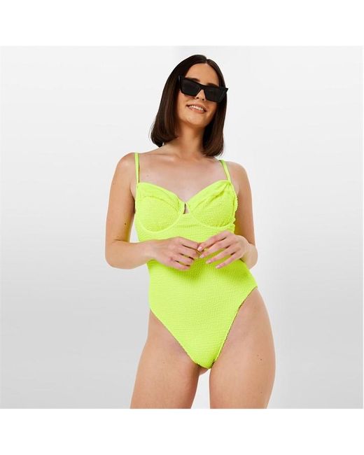 Missguided Yellow Fuller Bust Crinkle Underwire Swimsuit