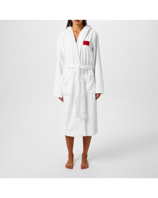 HUGO White Cotton Terry Logo Dressing Gown