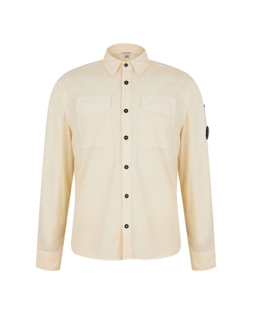 C P Company White Long Sleeve Overshirt for men