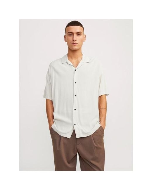 Jack & Jones White Solid Resort Short Sleeve Shirt for men