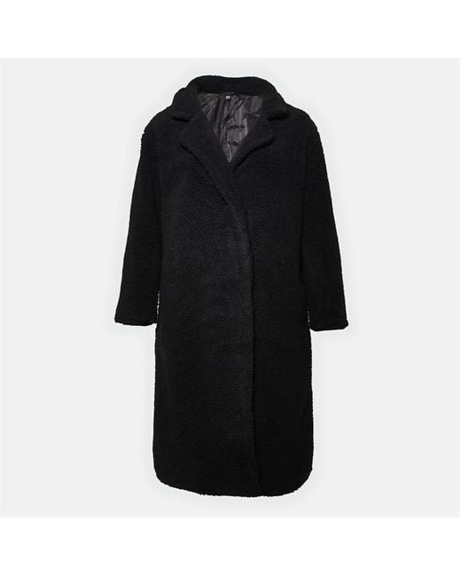Missguided Black Plus Size Borg Teddy Longline Coat