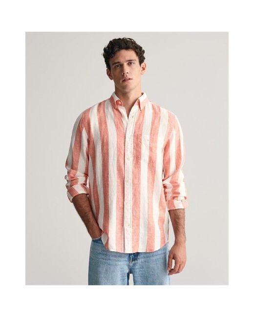 Gant Red Reg Bold Stripe Linen Shirt Salty S for men