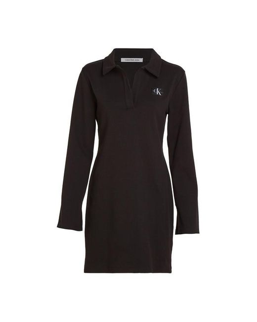 Calvin Klein Black Ckj Ribbed Long Sleeve Polo Dress