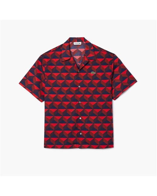 Lacoste Red Short Sleeved Monogram Print Shirt for men
