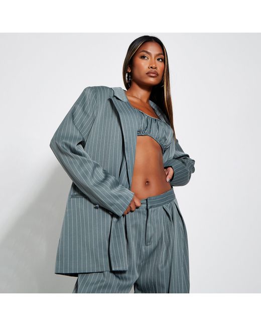 I Saw It First Blue Isawitfirst Pinstripe Oversized Blazer