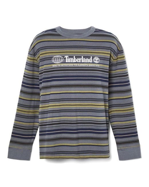Timberland Gray Long Sleeve Striped Tee for men
