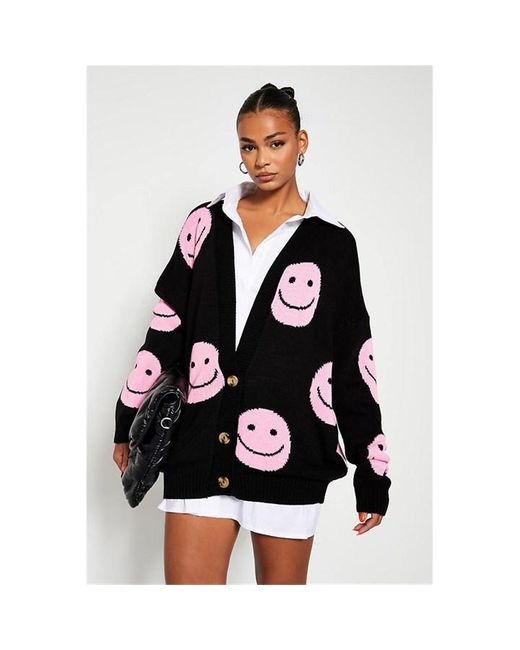 I Saw It First Oversized Smiley Face Knitted Jumper in Black | Lyst UK
