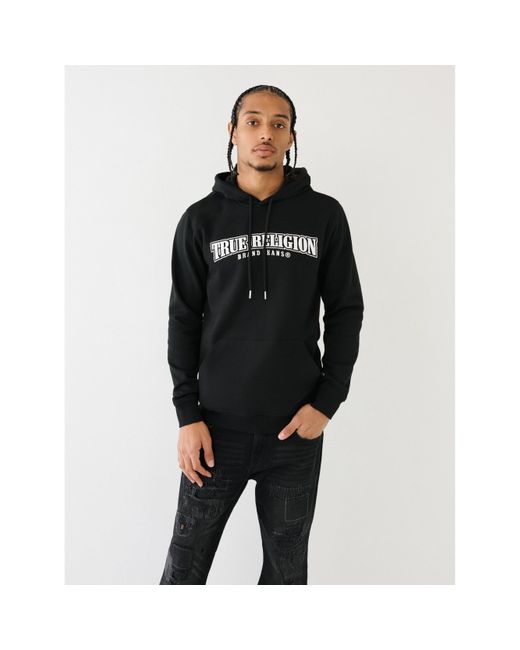 True Religion Black Painted Horseshoe Puff Print Hoodie for men